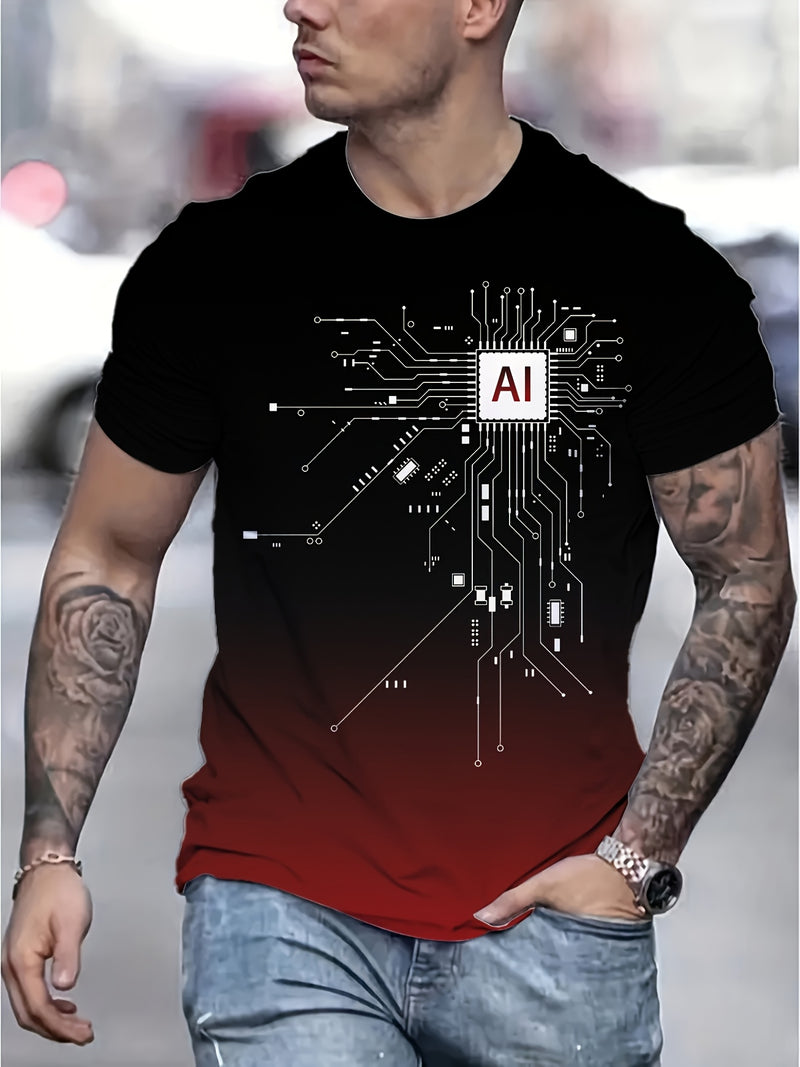 Men's AI Chip Circuit Graphic T-Shirt.