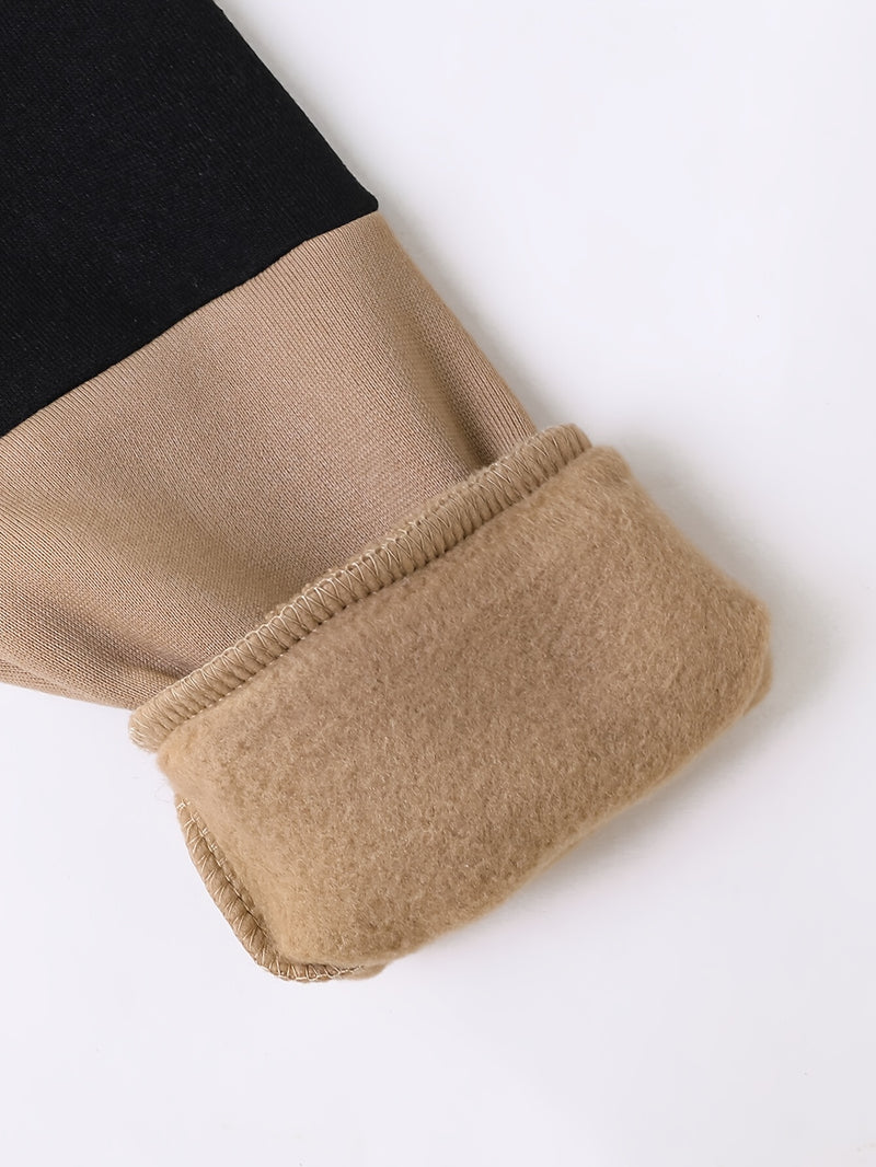 2pcs Boys Autumn/Winter Fleece-Lined Hooded Sweatshirt and Pants Set.