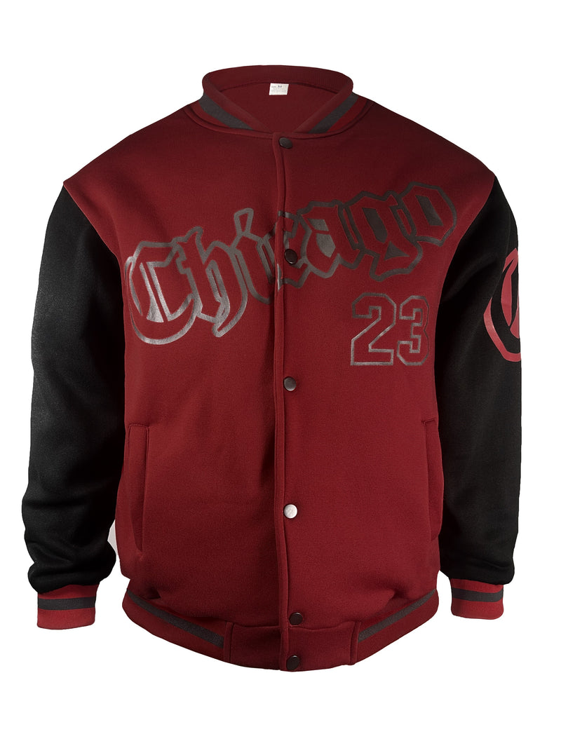 Men's Casual Letter Print Color Block Varsity Jacket, Baseball Jacket.