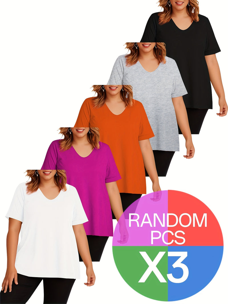 3pcs Women's New Casual Sports T-shirt V-neck.