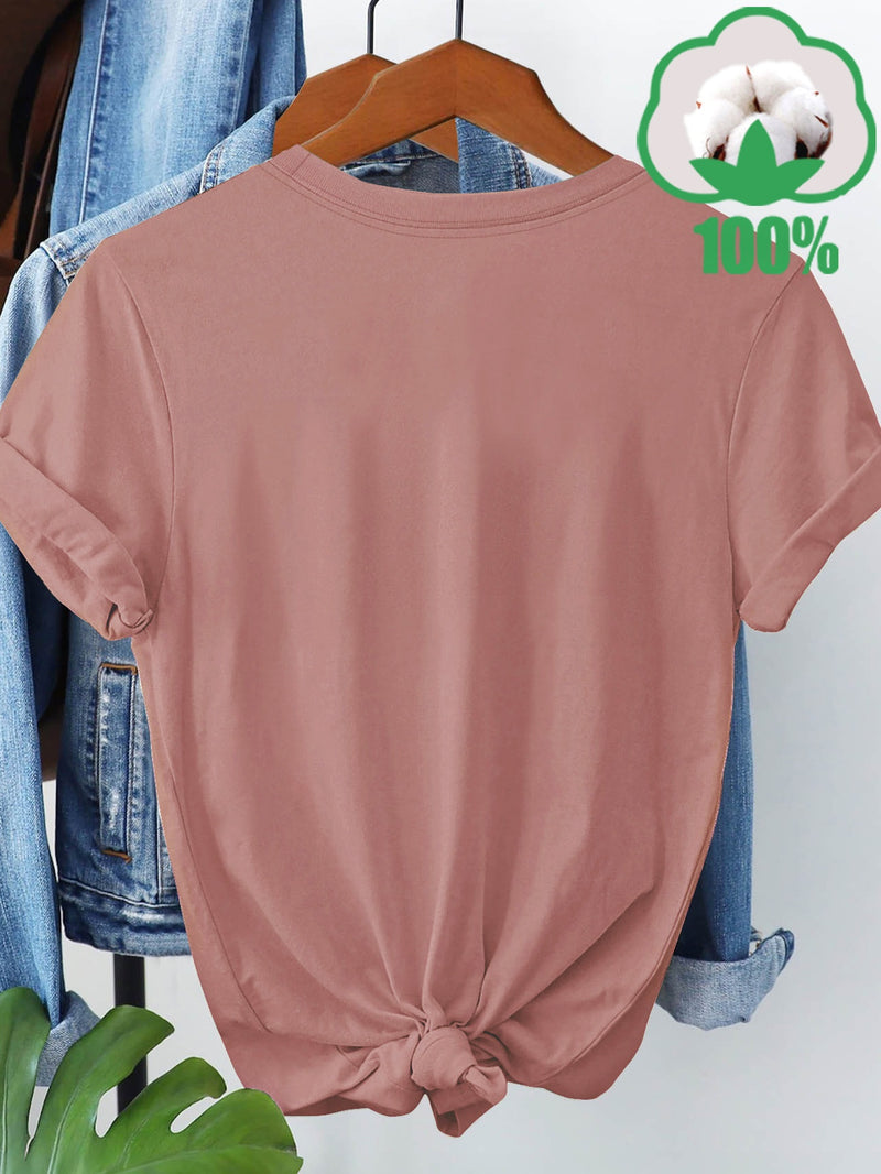 Women’s T-Shirt with a Coffee, Cat, And Book Pattern.