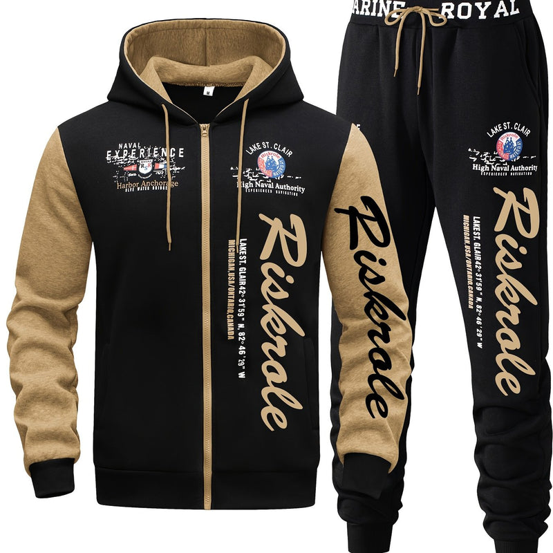 Men's Hooded Letter Print Hoodie Sports Running 2pcs Hoodie Casual Suit.