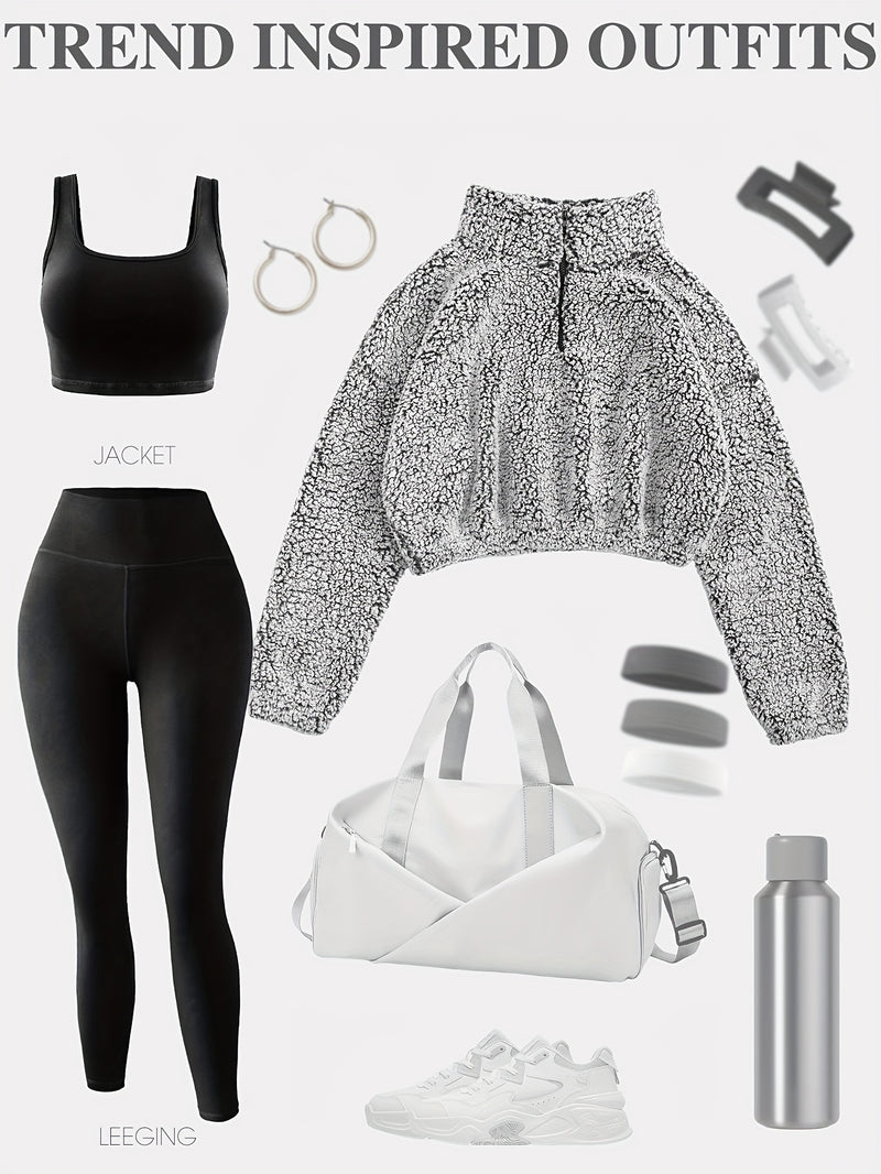 Lined Sweatshirt Warm Bubble Fabric Plush Cropped Jacket for Women.