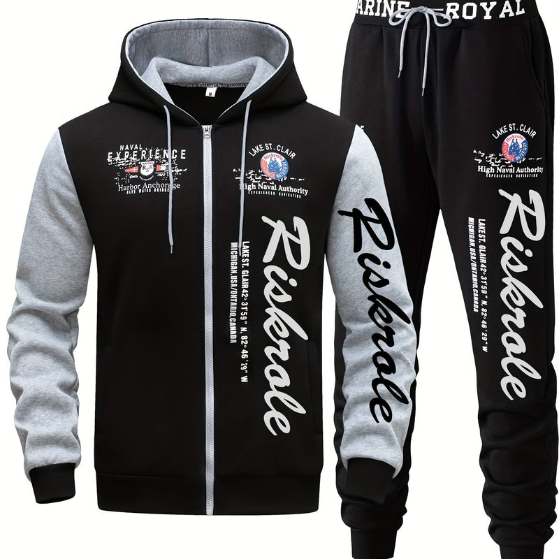 Men's Hooded Letter Print Tracksuit, 2pcs Casual Sports Set.