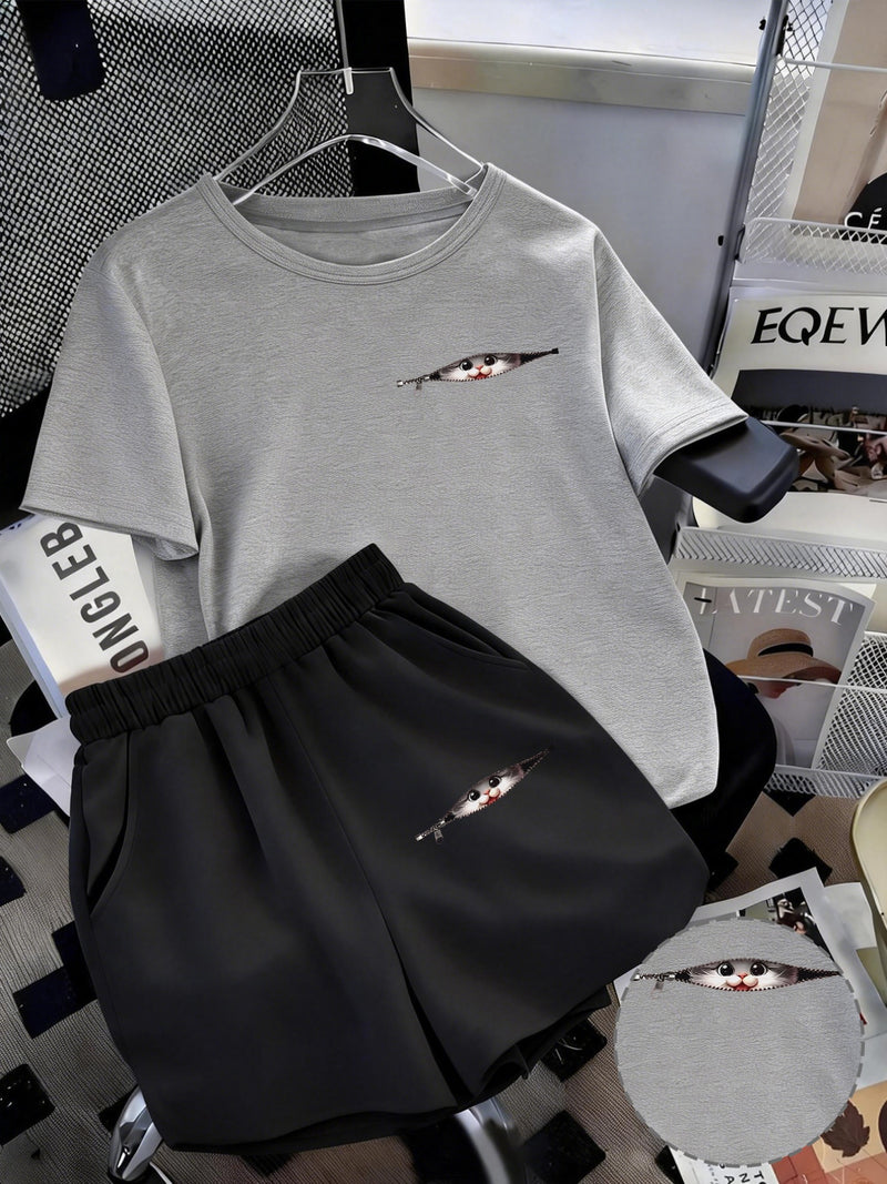 Women's Trendy Casual Sports Short-Sleeve Top And Shorts Set.