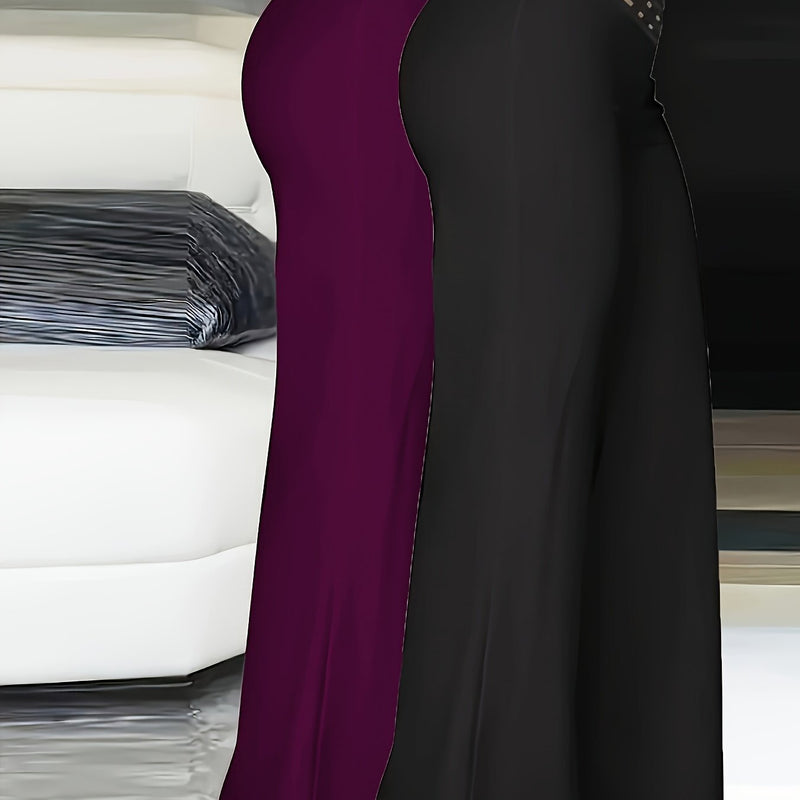 2pcs Women’s Fashion Solid Color Cross Transparent Mesh Patch High-Waisted Pants.