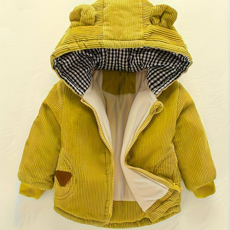 Autumn/Winter Thickened Padded Hooded Outerwear for Baby Boys and Girls.