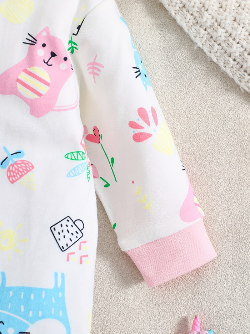 1pc Long Sleeve Knitted Bodysuit with Full Print.