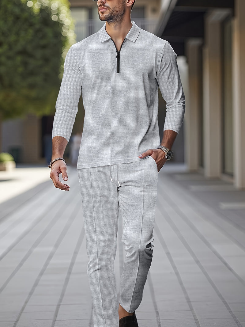Trendy collar! Men's sports suit zipper design, preferred for daily outings.