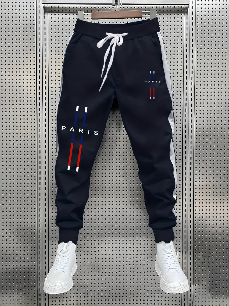 fashionable Men's color blocked drawstring sports pants.