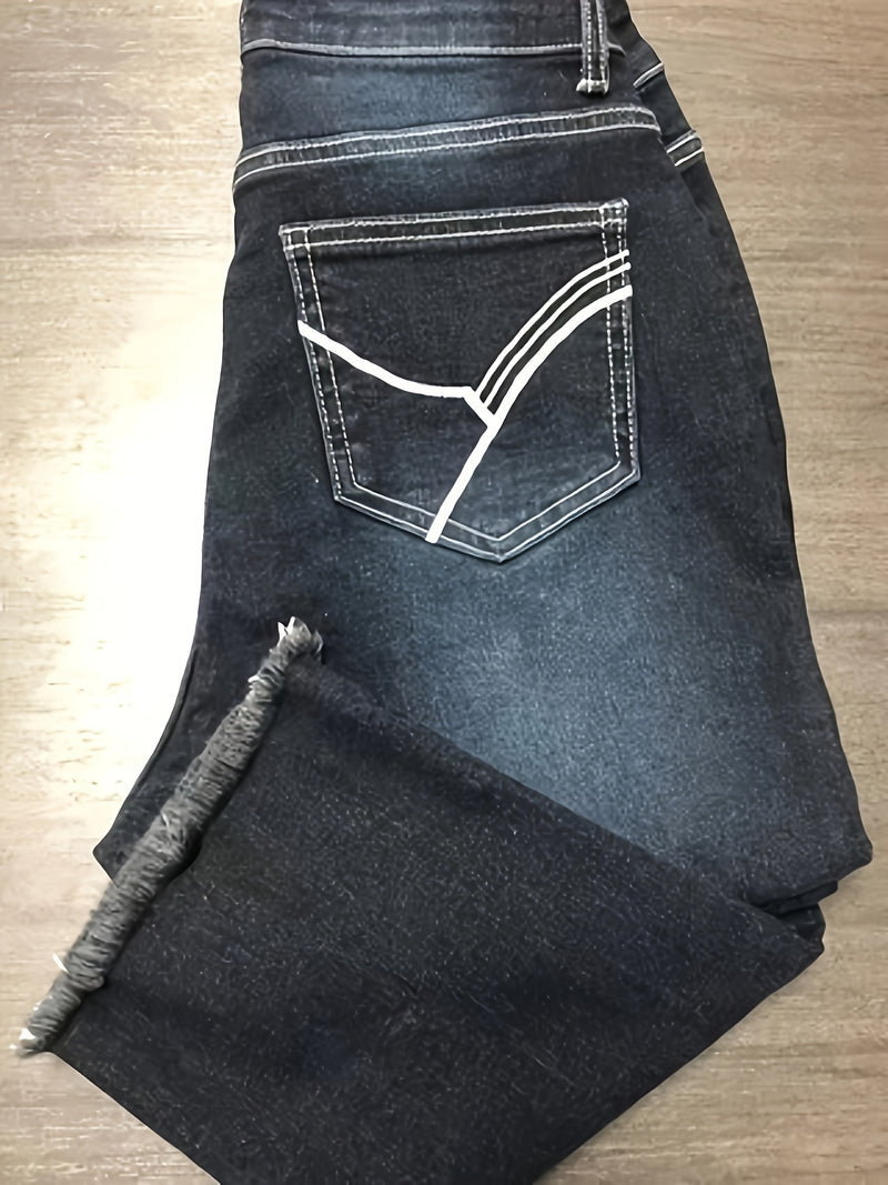 Women's Stylish Versatile Embroidered Frayed Hem Cropped Jeans.