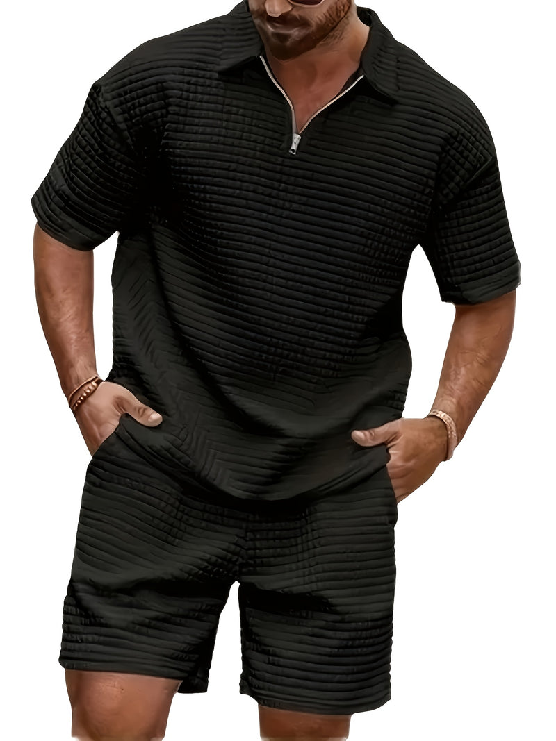 2pcs Men's summer sports set - Waffle Fitness T-shirt and shorts.