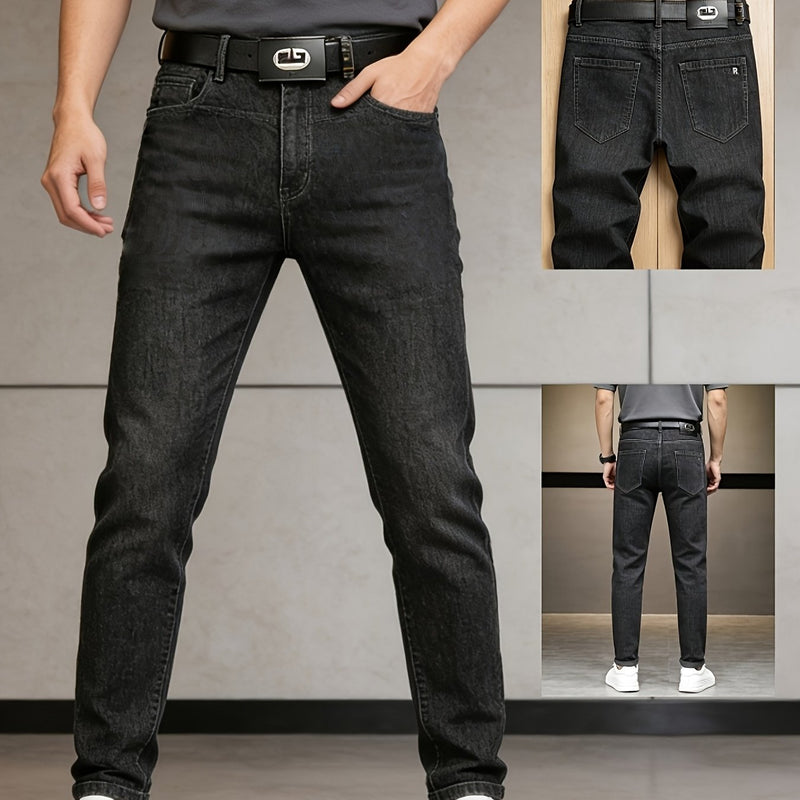 Men's Elastic Straight-Leg Jeans, New Heavy-Duty Denim Fabric.