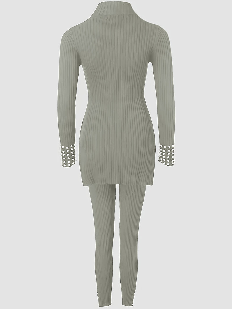 Elegant Women's Split-Top And Long Pants Outfit.