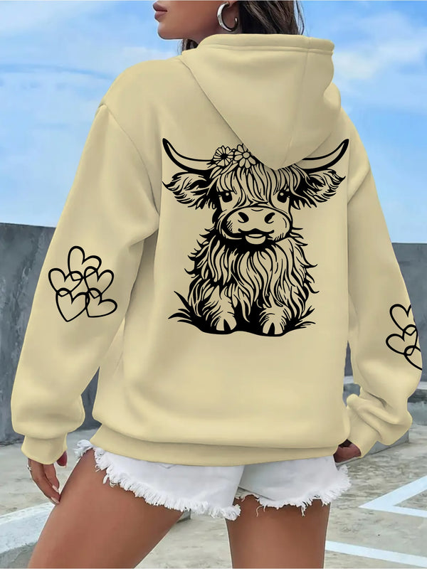Women's Highland Cow Print Hoodie.