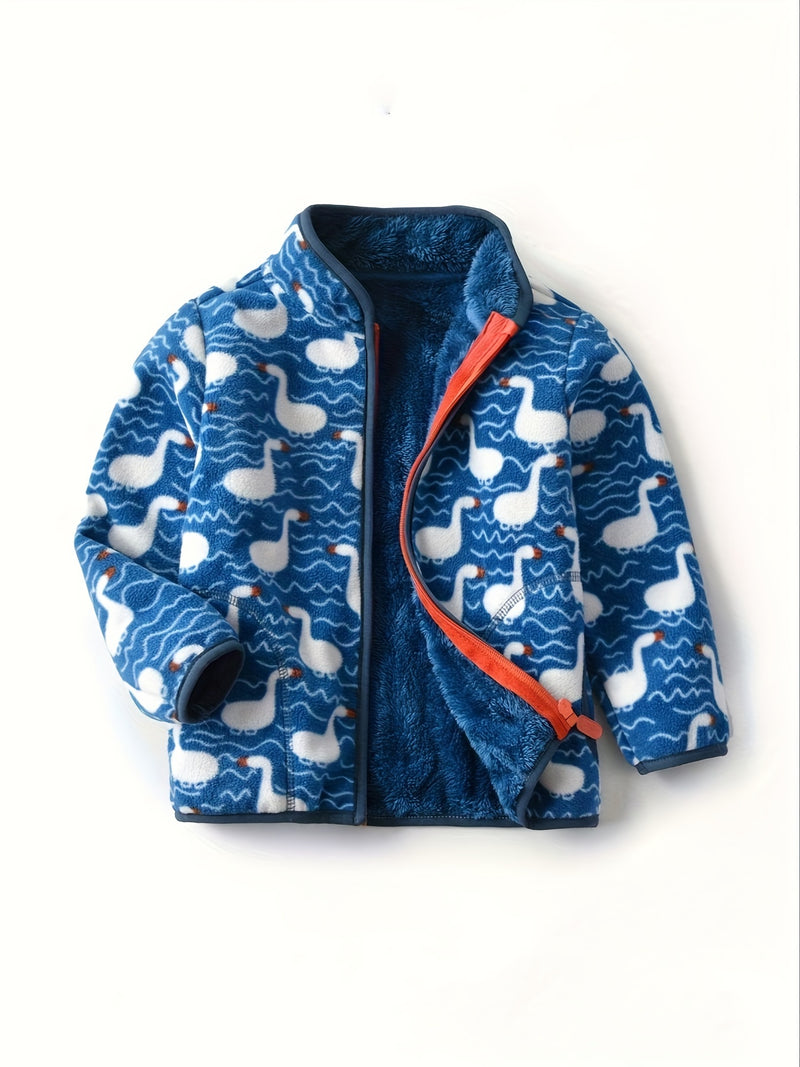 Boys' Cartoon Dinosaur Print Fleece Jacket Autumn/Winter.