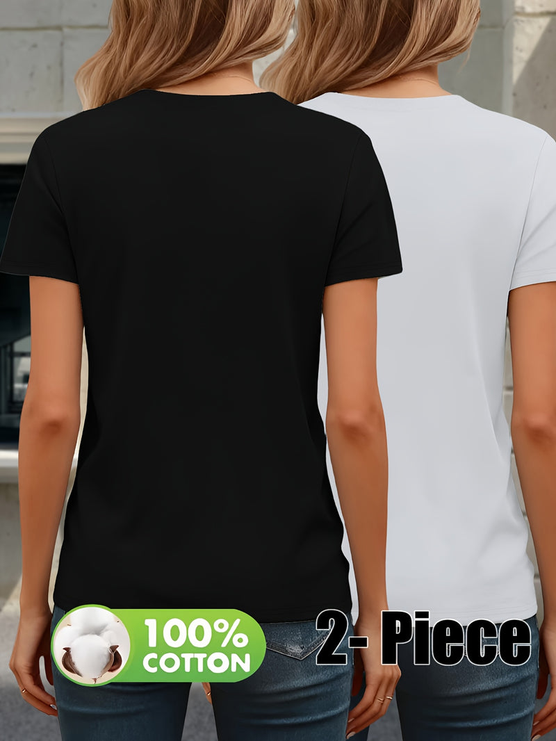 Women’s Fashion Solid Color Short Sleeve T-Shirt Two-Pack.