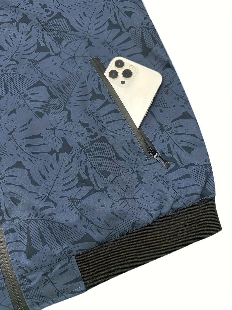Men'S Fashion Print Casual Sports Jacket with Baseball Collar, Long Sleeve.