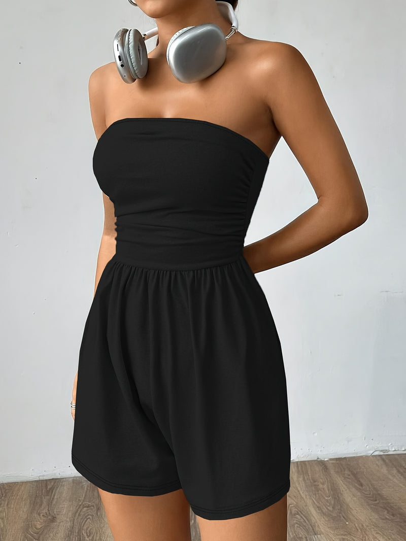 Women's Summer Sexy Ruched Bandeau Jumpsuit Two-Piece Set.