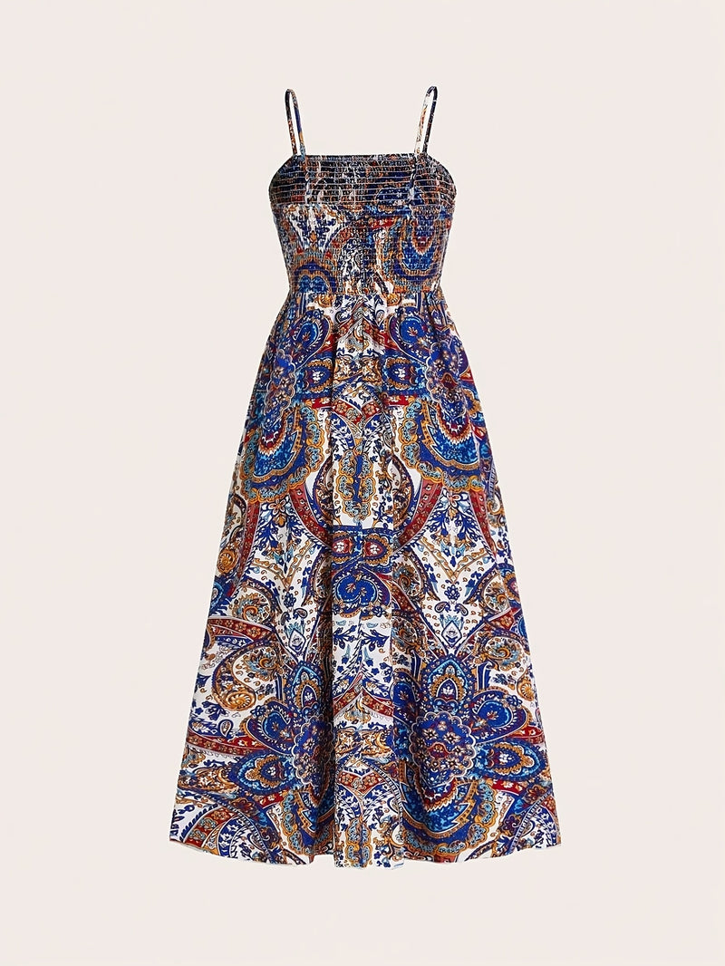 Paisley Print Spaghetti Suspender Dress for Women.