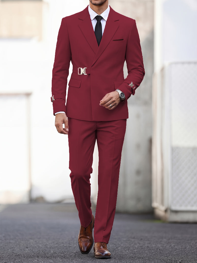 Men's 2pcs Suit Slim Fit Solid Jacket and Pants Set.