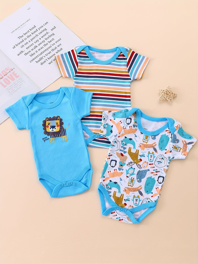 3pcs European and American Style Baby Short-Sleeve Bodysuit Romper Set.