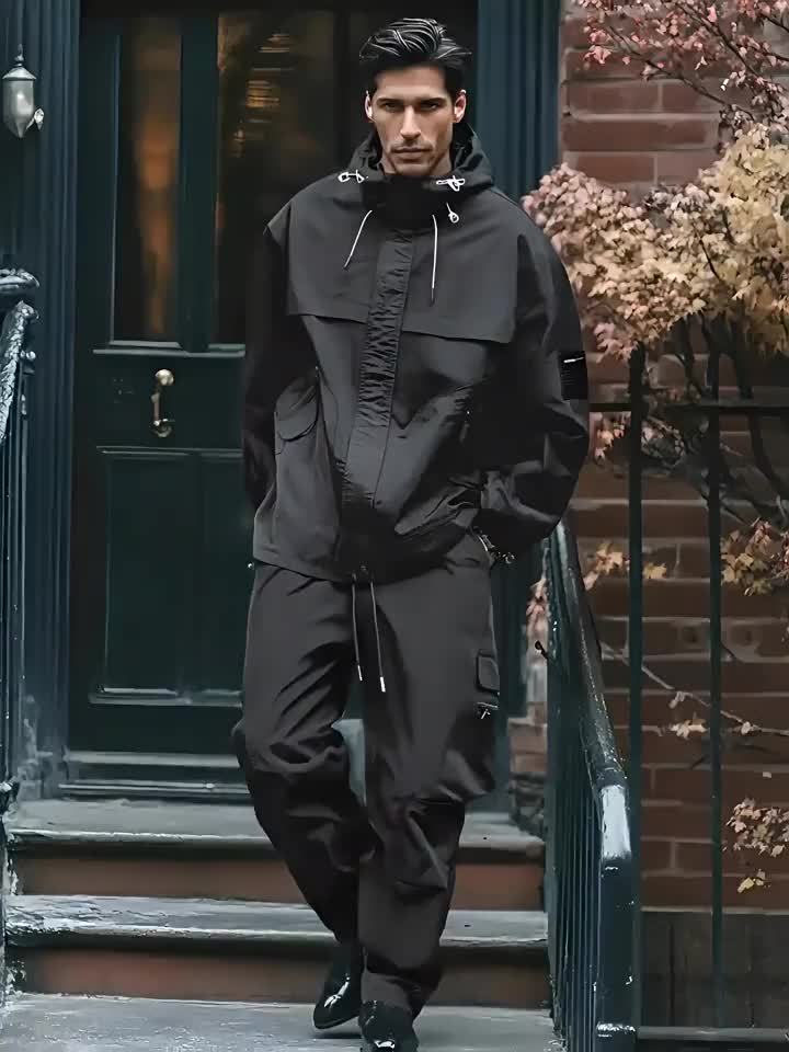 Men's Stylish Two-Piece Casual Jacket with Drawstring.