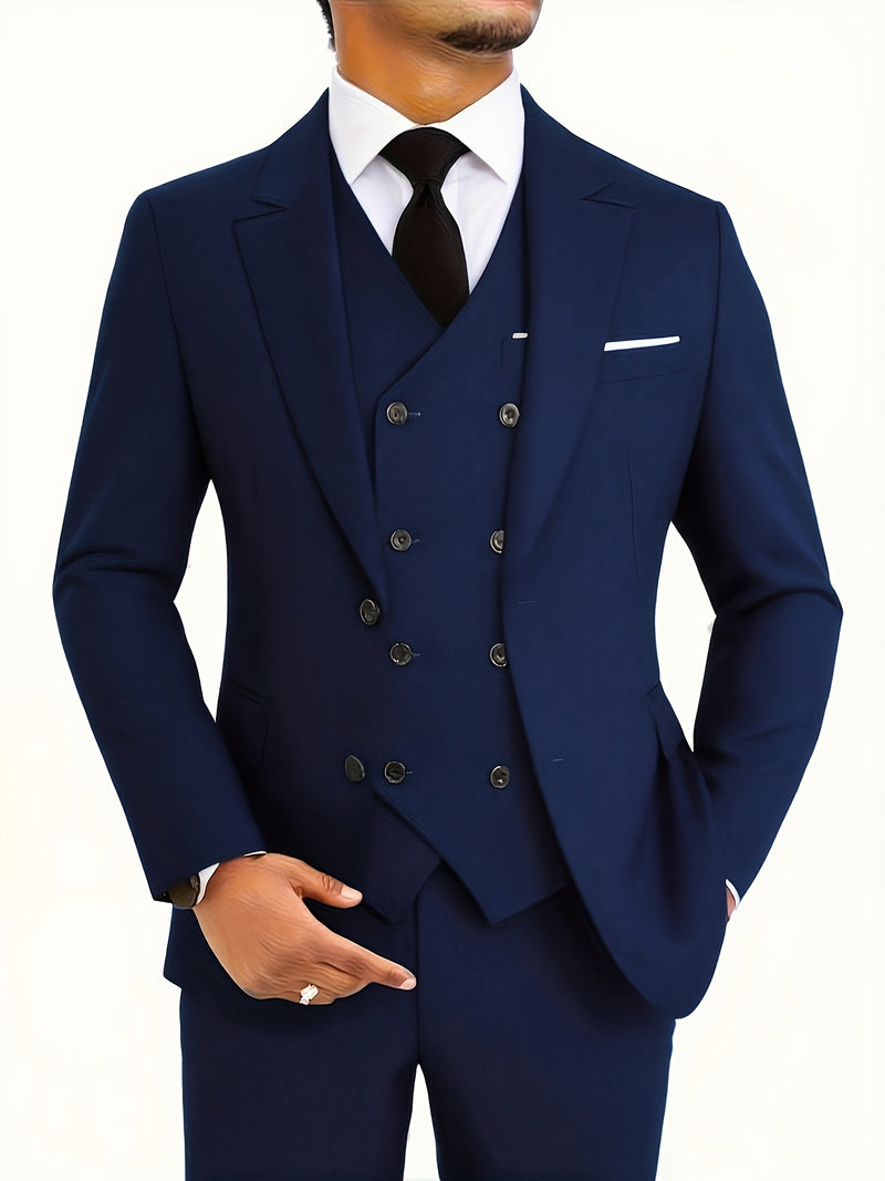 A Men'S Three-Piece Suit, Including a Blazer, Vest, And Trousers, High-Quality.