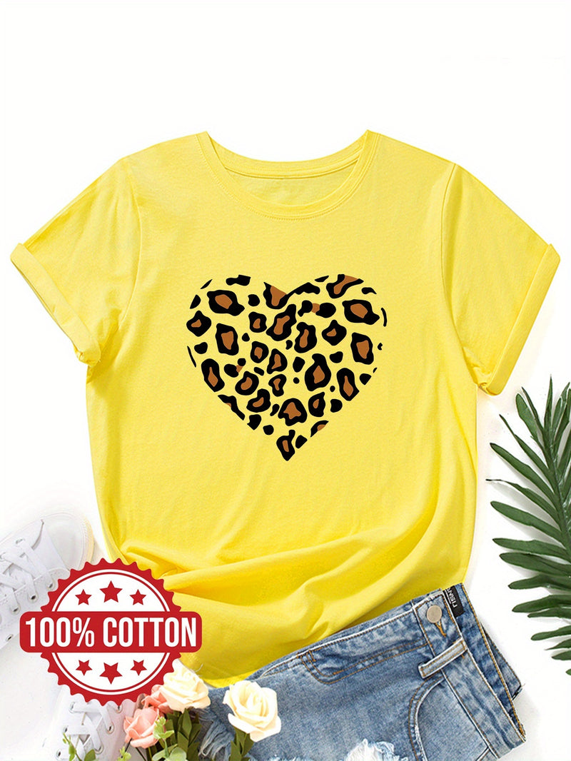 Women's "Leopard-print Heart" Graphic Print T-Shirt.