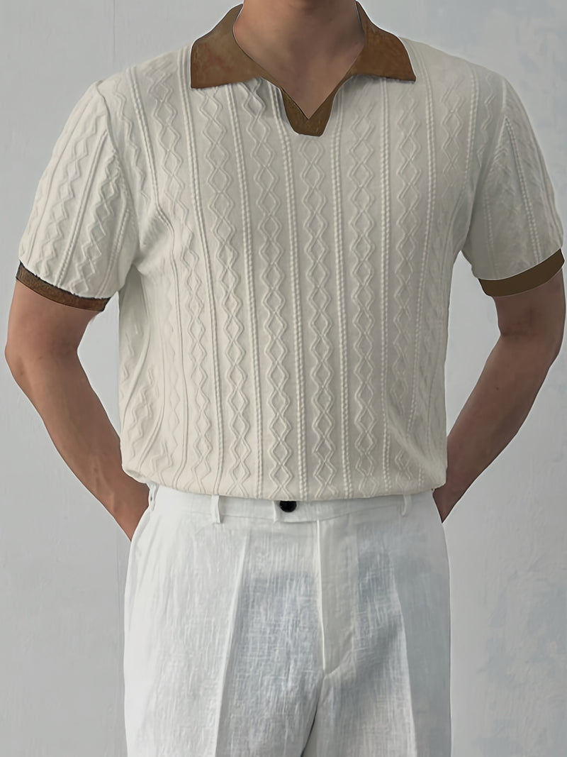 Men's Knit Casual T-Shirt, Fashionable Contrast Color Design.