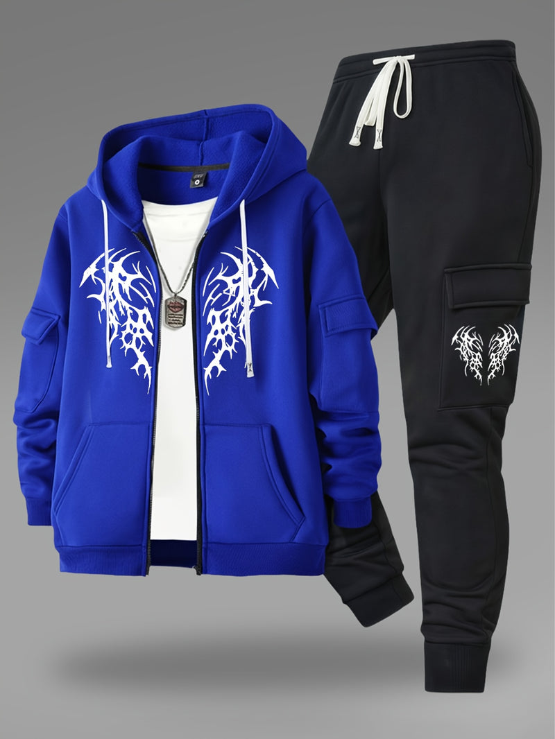 Men’s New Trendy Fashion Zip-Up Hoodie and Loose Cargo Pants.