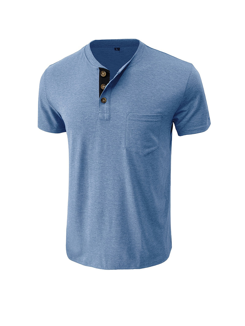 Men's Henley Round Neck Short Sleeve T-Shirt.
