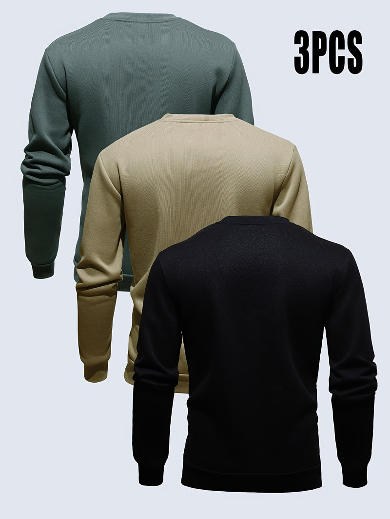 3pcs mixed color Men's autumn and winter round neck sweatshirt.