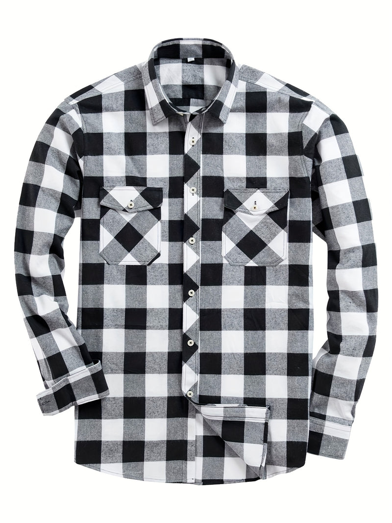 3pcs Men's Plaid Shirts with Top Lapel Long Sleeve.