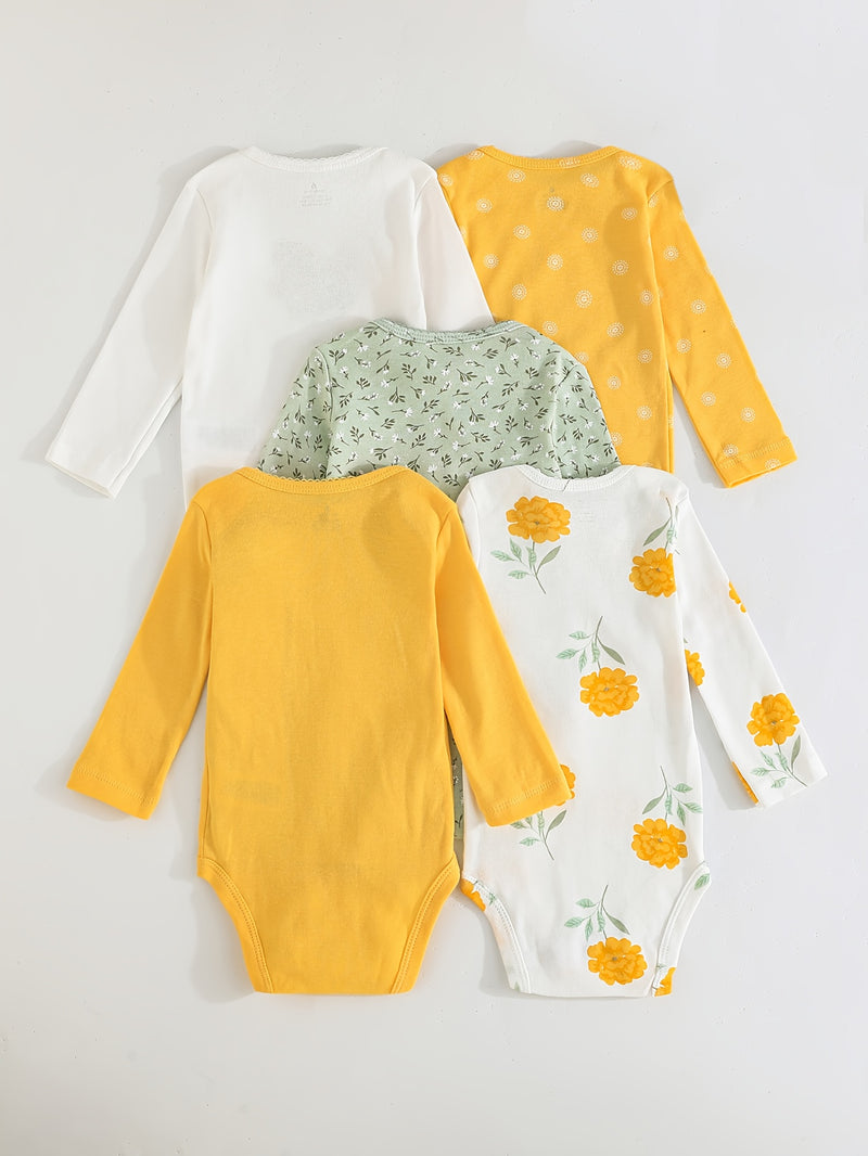 Children's Cartoon Animal Versatile Long-Sleeve Romper 5pcs Set.