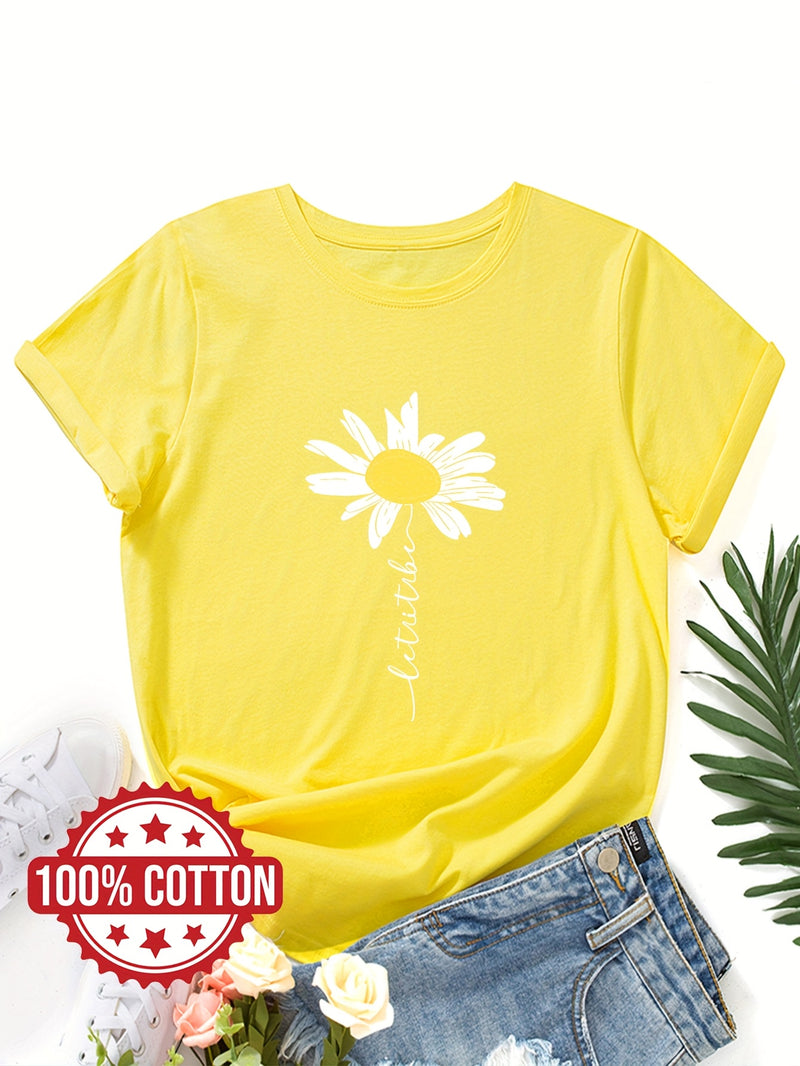 Women's Daisy Flower Print T-Shirt.