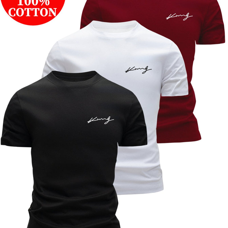 3pcs Cotton T-Shirts, Men's Crew Neck Short Sleeve Tees.