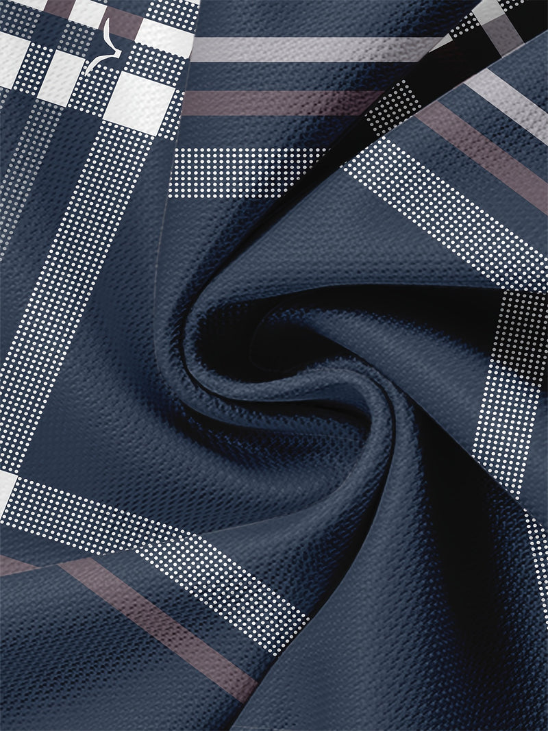 Men’s Navy Blue Plaid Fashion T-shirt.