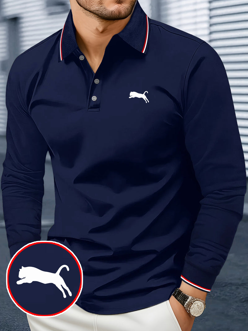 Men's Outdoor Golf and Equestrian Lapel Polo Shirt, Long Sleeve.