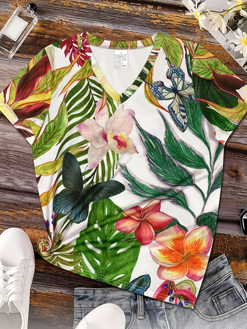 Women's Casual V-Neck Short-Sleeve T-Shirt.