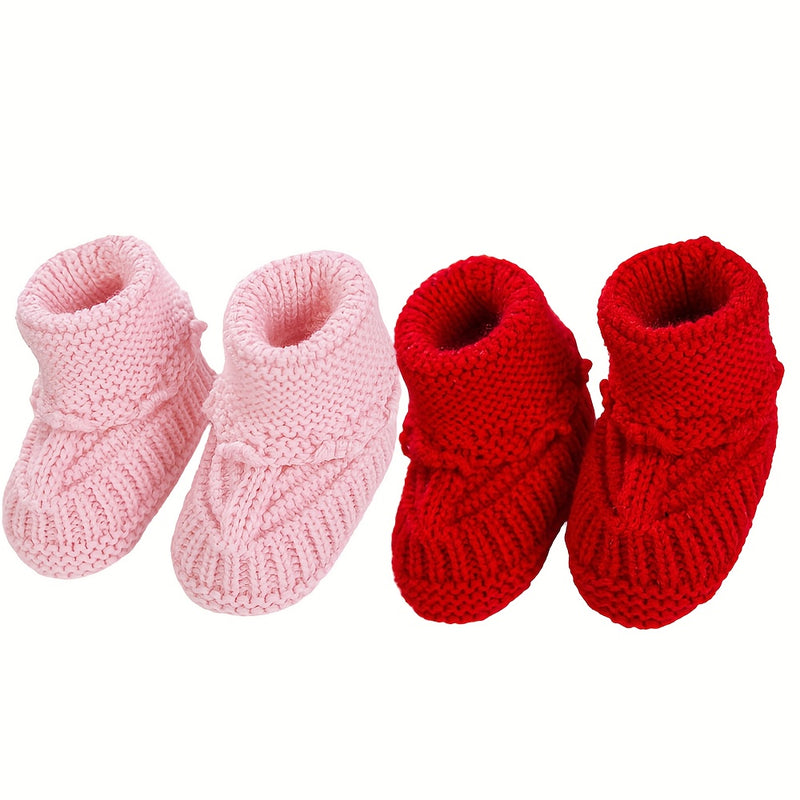 2Pairs/Pack 0-12m Baby Knit Socks Solid Crochet Walking Socks.