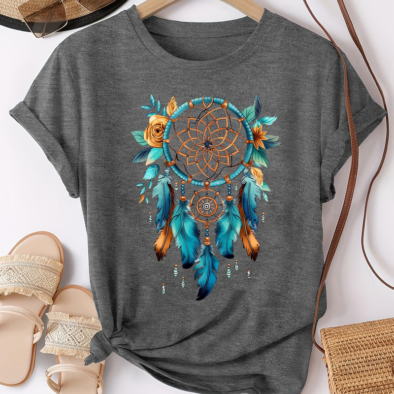 Women's Bohemian Dreamcatcher Floral Print T-Shirt.