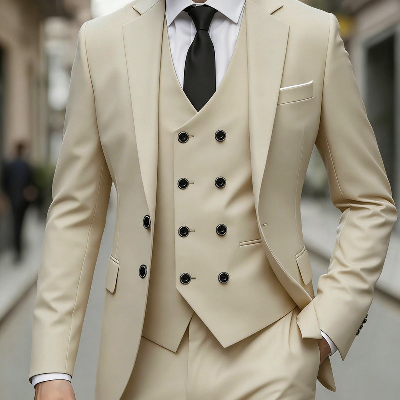 3pcs Men's Suit Set, All-Season Business Wedding Party, Suit Jacket,