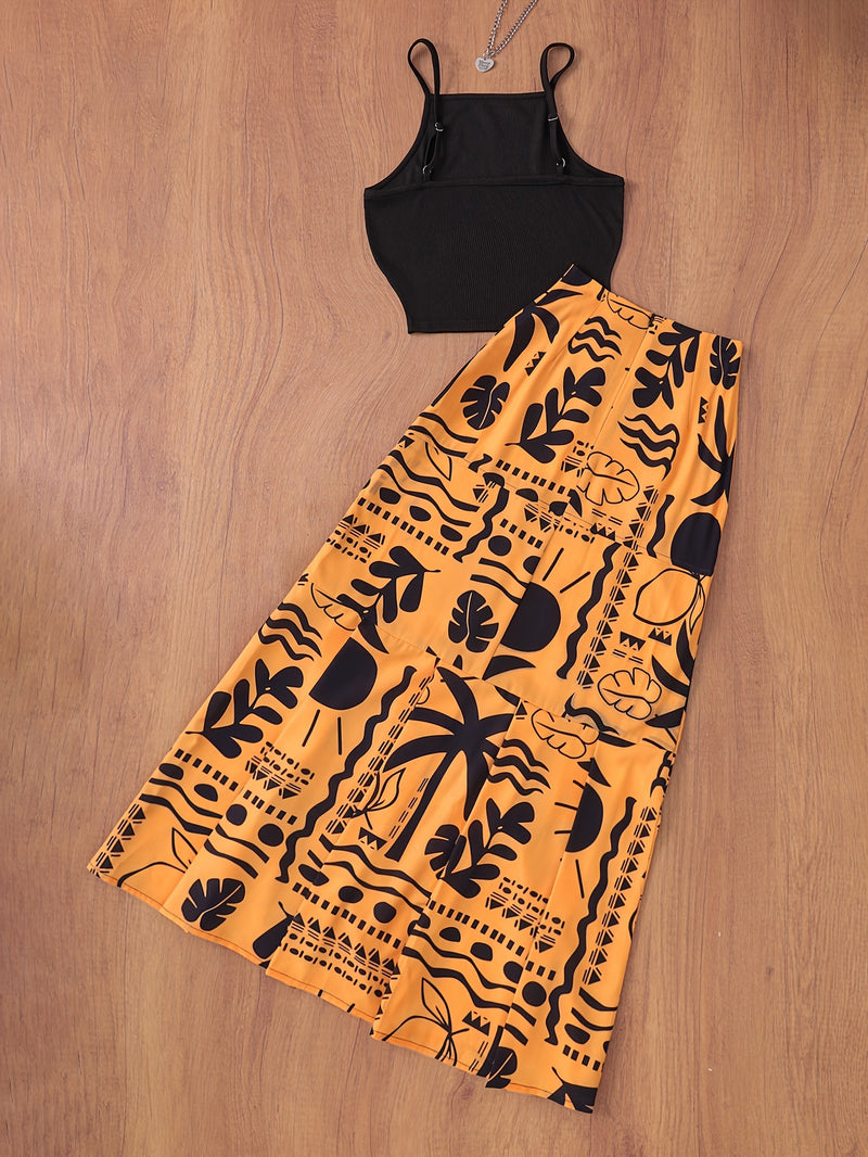 Women's Tank Top And Beach Vacation Style Printed Pants Set.
