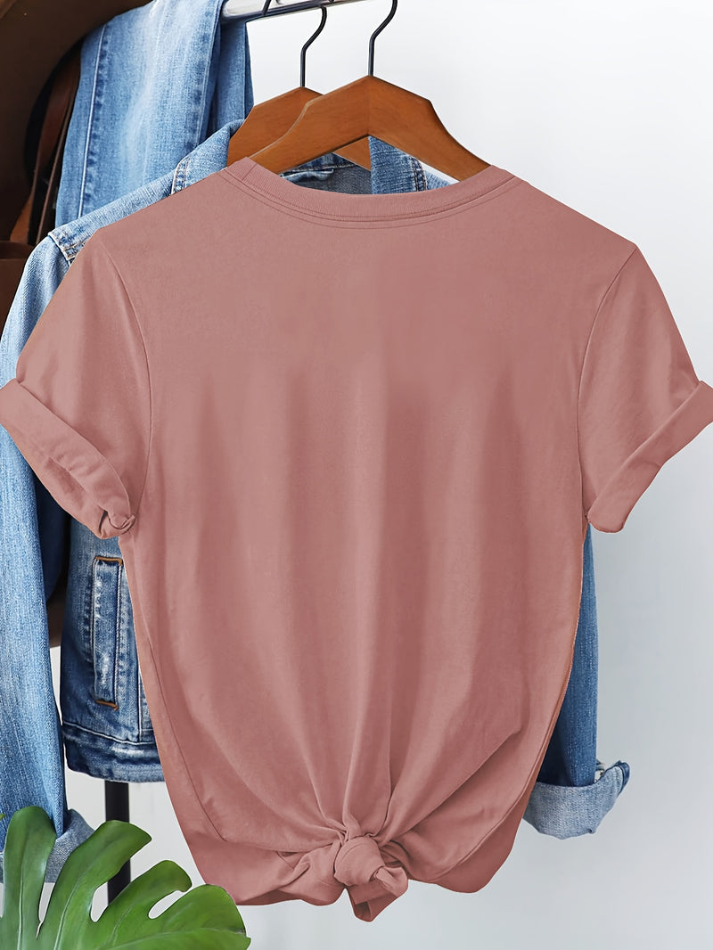 Women's Casual Short Sleeve T-Shirt with Music Note & Cat Print.