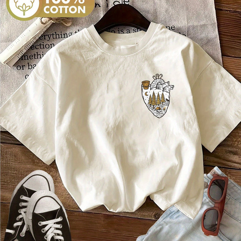 Women’s Graphic Print T-shirt, Short Sleeve Crew Neck.