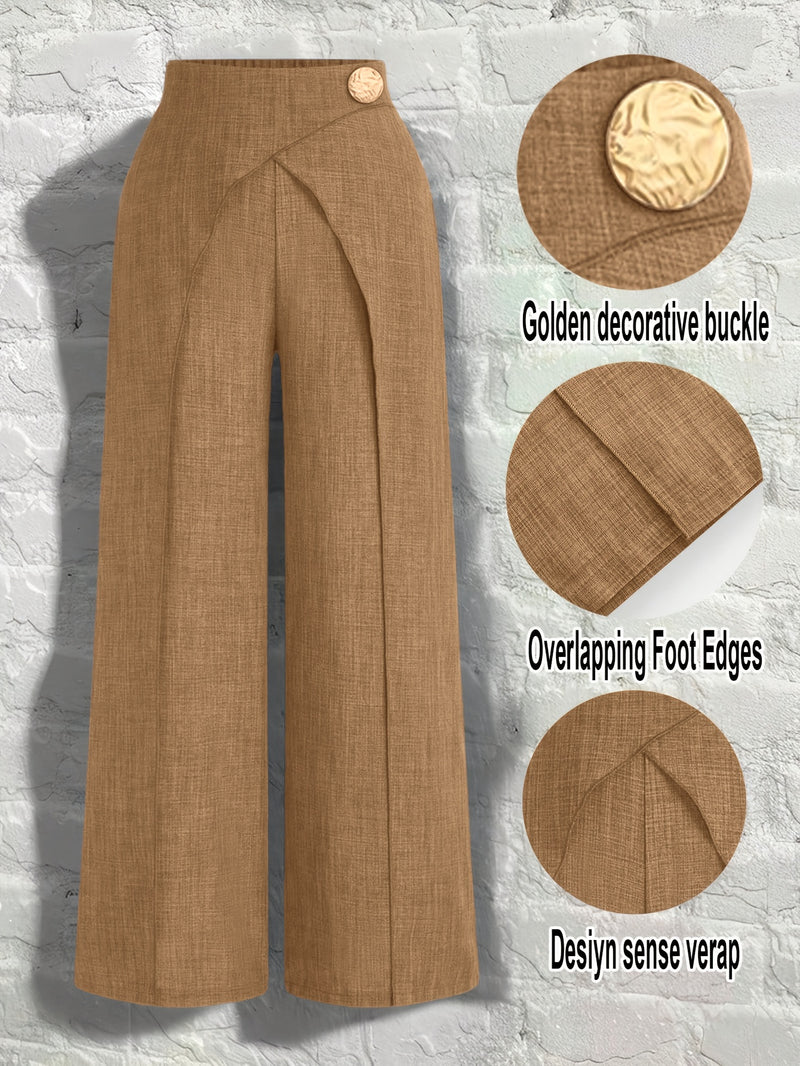 Women's Elegant Metal Buckle Decorated Pants.