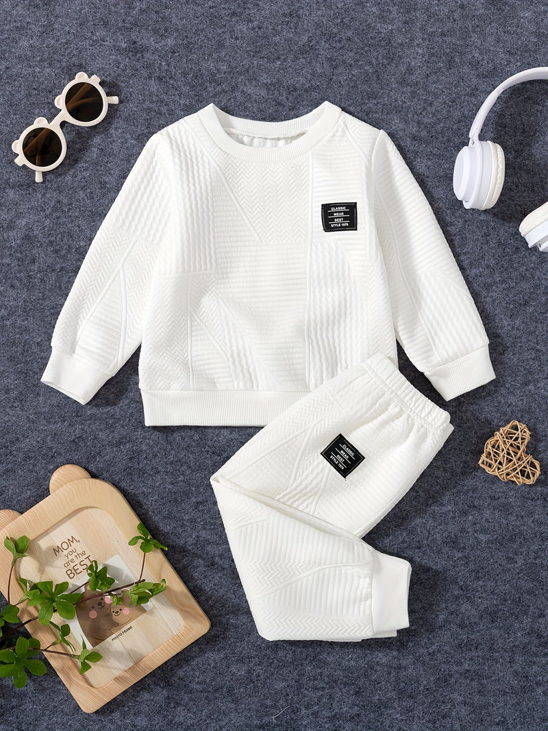 Boys Toddler Jacquard Long Sleeve Top + Casual Pants Two-Piece.