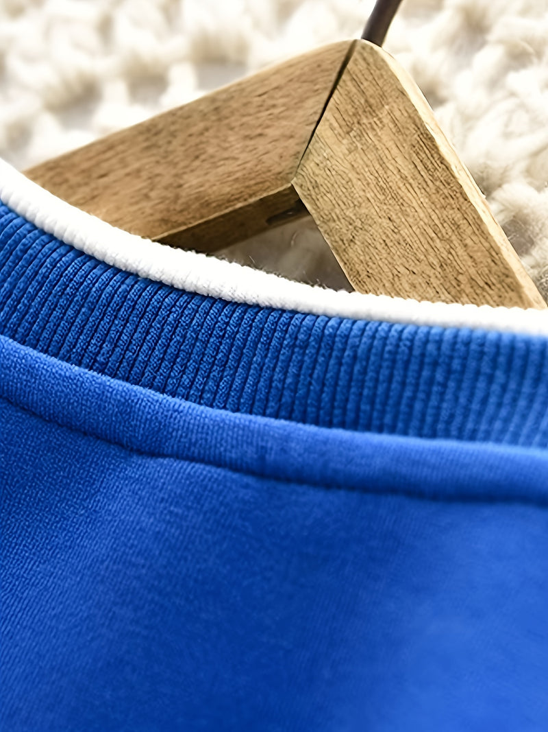 A Trendy Round-Neck Sweatshirt for Boys with a Faux Two-Piece Design.