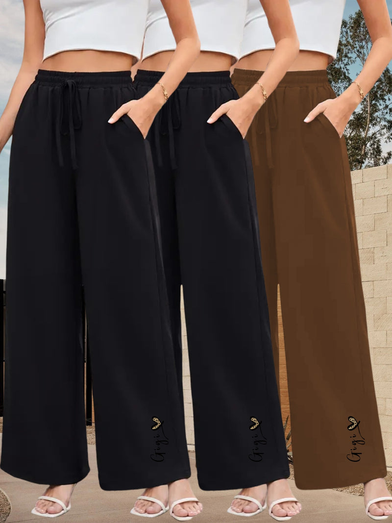 3pcs Women's High-Waisted Wide-Leg Trousers.